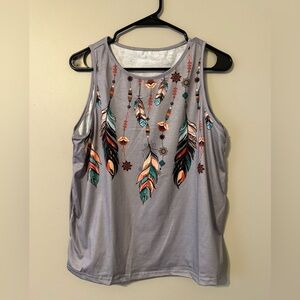 SHEIN Feather Print Gray Tank Top